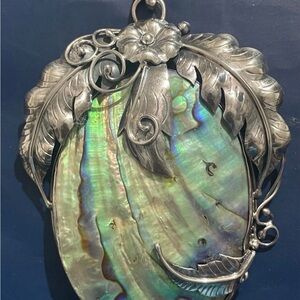 .925 Silver Leaf Abalone Pendant 5”x3”